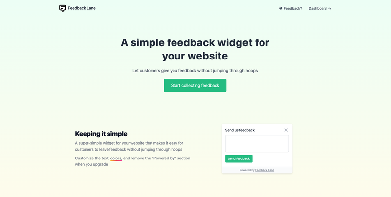 A screenshot of the Feedback Lane homepage