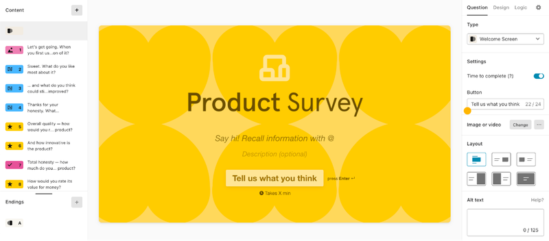 Typeform survey screenshot